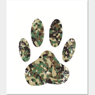 Distressed Camo Dog Paw Print Posters and Art